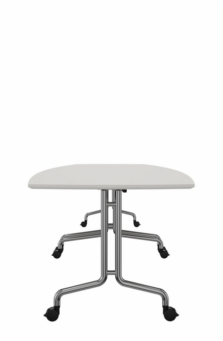 1132N - Table pliante forme tonneau,
2 parties, tube d'acier rond,
Dim: 3200x1100/815x740 mm
( L x I x H)