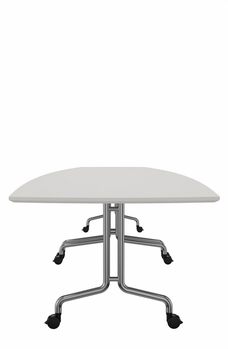 1140N - Table pliante forme tonneau,
2 parties, tube d'acier rond,
Dim: 4000x1100/815x740 mm
( L x I x H)