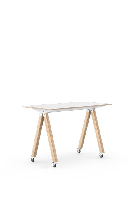 WT201 - HIGH TABLE L 1600
High desk, width: 800 mm
MDF board, direct melamine coating, with birch Multiplex edge
Natural wooden feet made from ash, untreated
Universal castors, lockable
