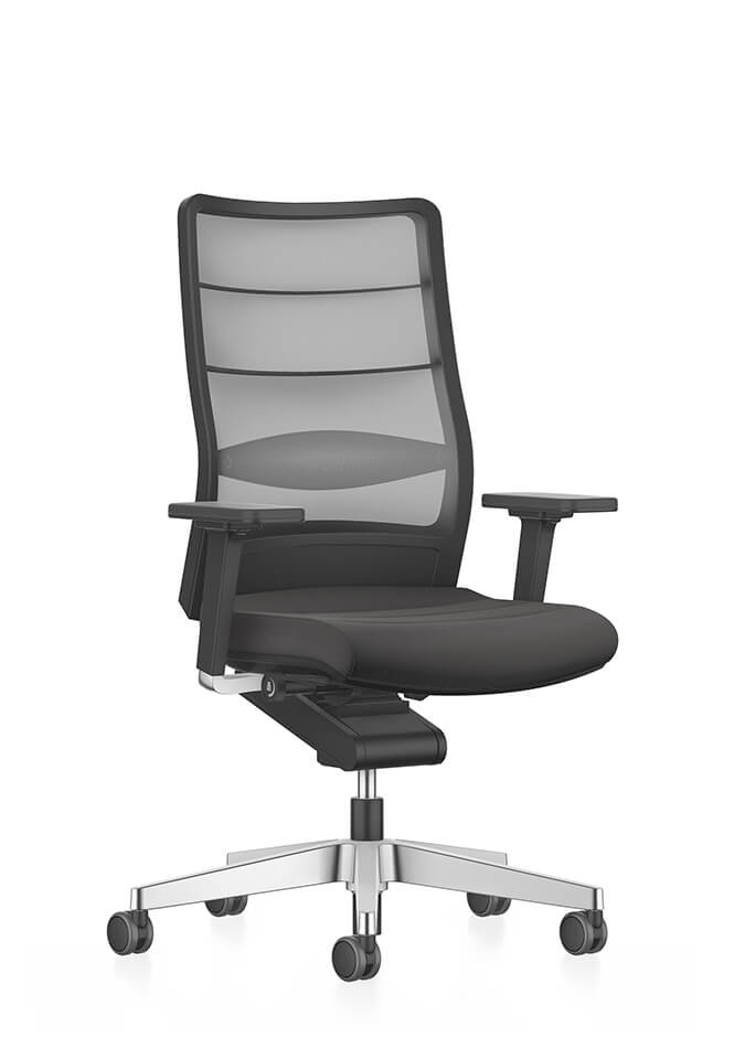 AirPad desk chair with innovative mesh backrest in black.