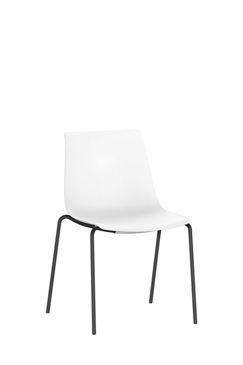 SHUFFLEis1 visitor chair with four black-coated legs and a non-padded white plastic shell | by Interstuhl
