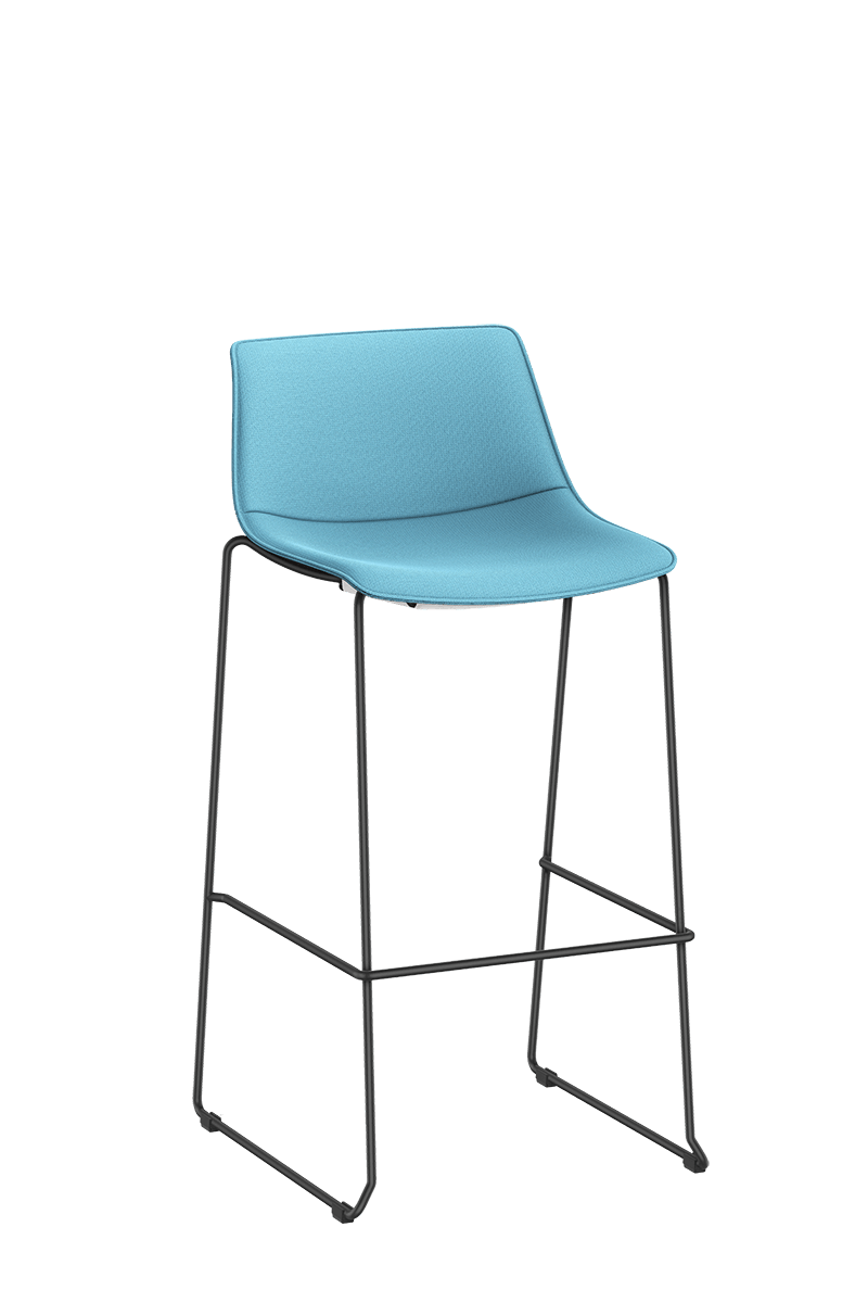 SHUFFLEis1 bar chair with a sled base, black-coated frame and fully upholstered in blue | by Interstuhl
