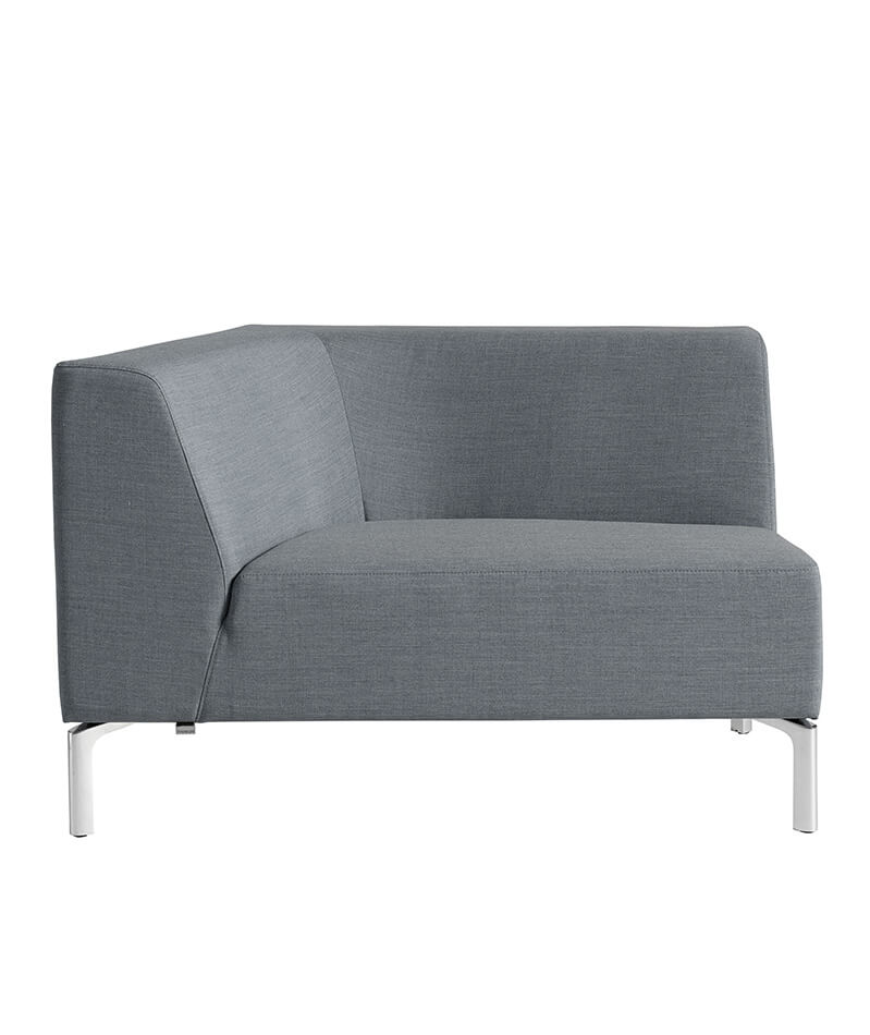 Diseño del elemento de asiento Tangram de 1,5 plazas, a la derecha en gris.