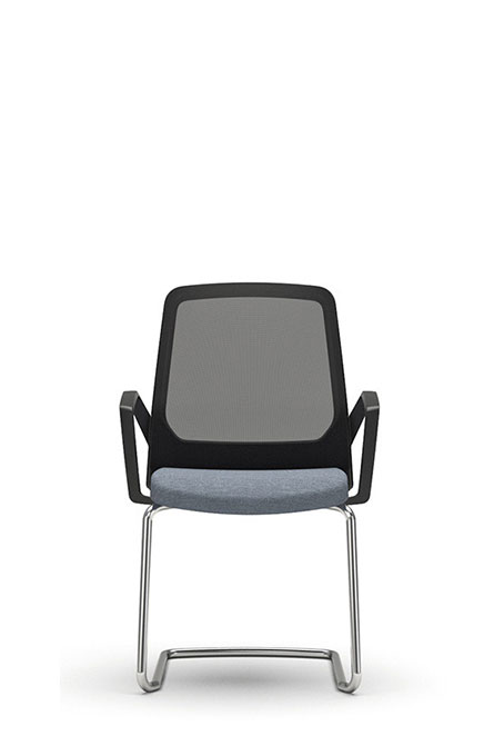 570B - Seduta cantilever,
sedile imbottito,
schienale in rete, 
braccioli,
altezza pila: 4 pezzi