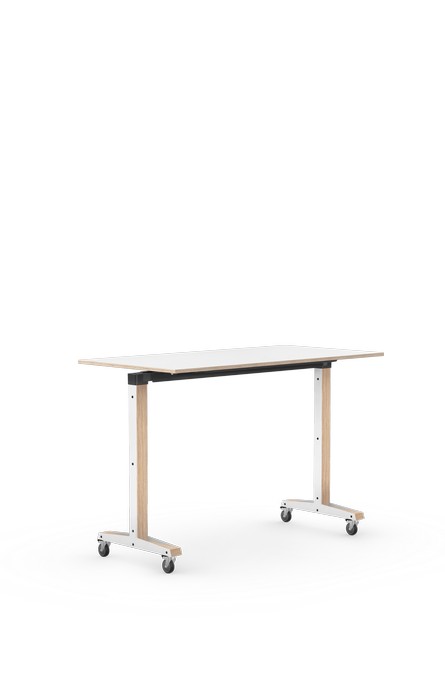 WT203 - HIGH-/FOLDING TABLE L 1600
Folding desk, width: 800 mm
MDF board, direct melamine coating, with birch Multiplex edge
Natural wooden feet made from ash, untreated
Universal castors, lockable