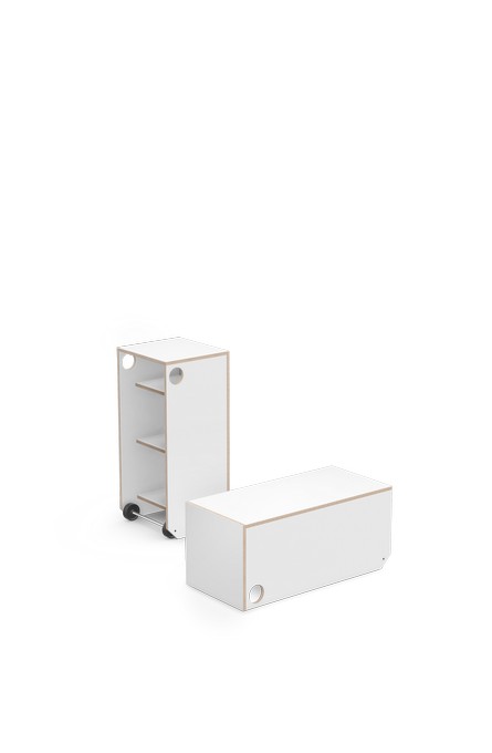WT206 - SIT AND STAND BOX
Box with storage compartment, 1040 mm
MDF board, direct melamine coating with birch Multiplex edge
Standing desk and two-person bench with storage compartment on castors