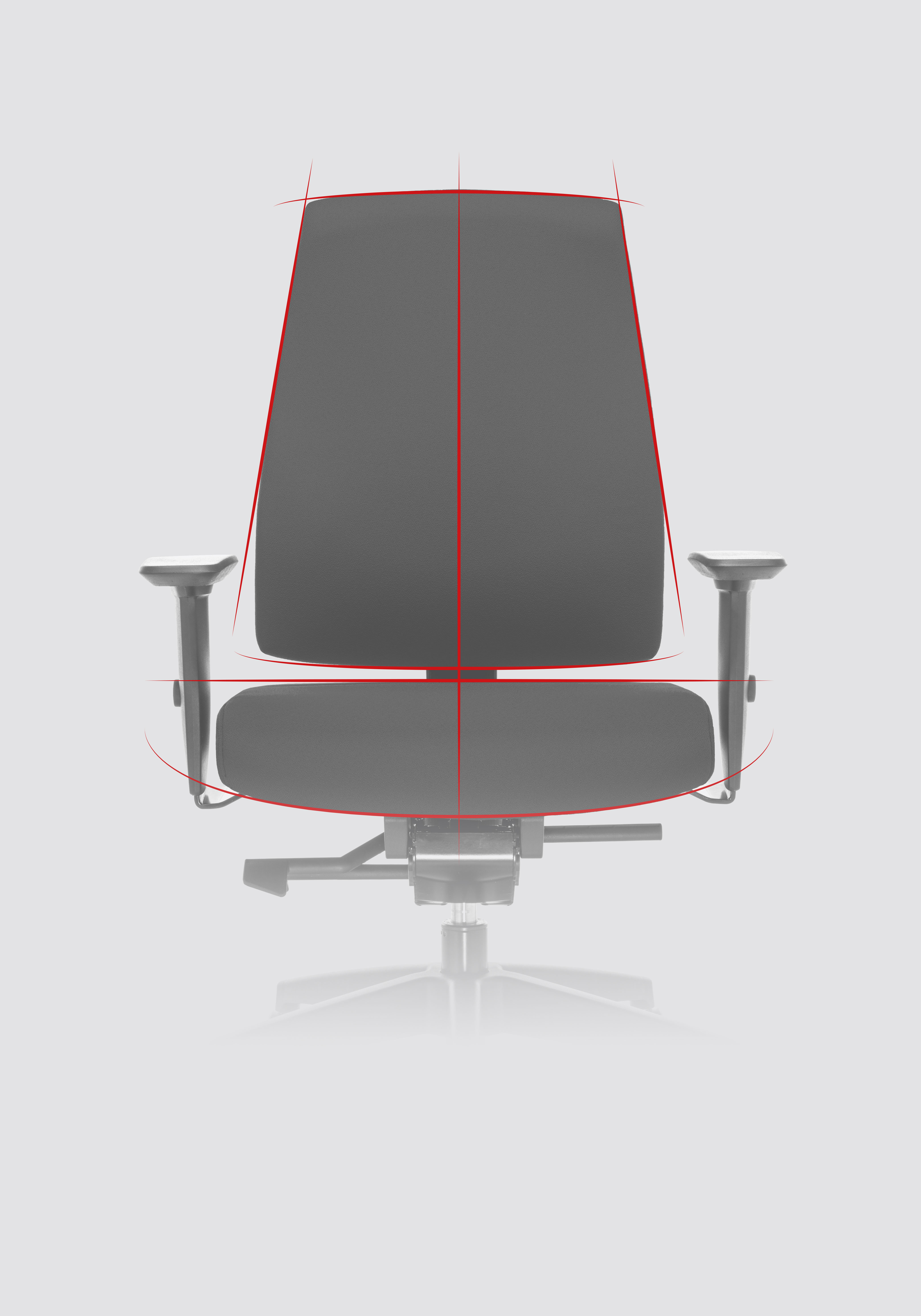Sedia girevole Goal vista frontalmente con enfasi sui contorni della sedia da ufficio messi in evidenza attraverso linee dinamiche