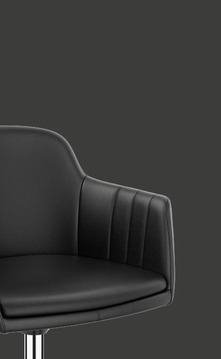 Estiloso sillón de club LEMON tapizado del asiento y del respaldo de cuero negro y base de aluminio pulido | by Interstuhl