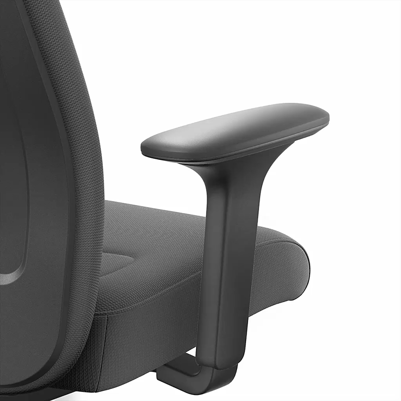 A side view close-up of the EVERY office chair, focusing on the animated armrest: The arm pad moves forwards, backwards, to the right and to the left; the entire armrest moves upwards and downwards | by Interstuhl
